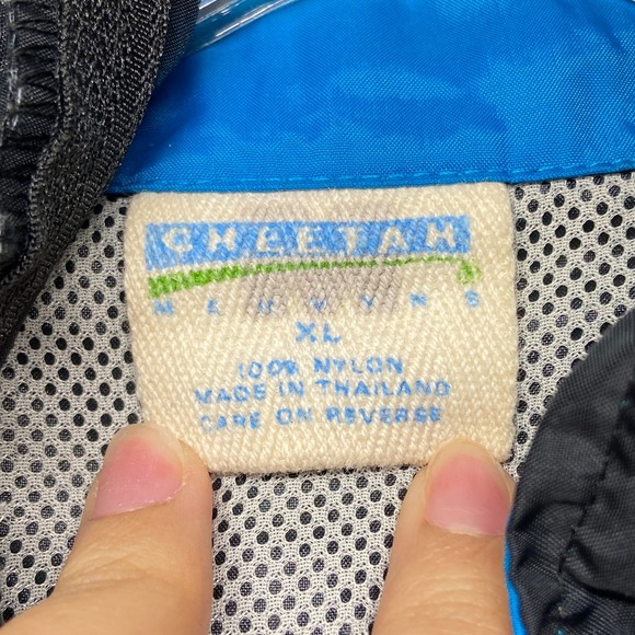 VTG Cheetah Windbreaker Jacket Men XL Blue BlackMesh Lined Hooded Long Sleeve - Picture 7 of 15